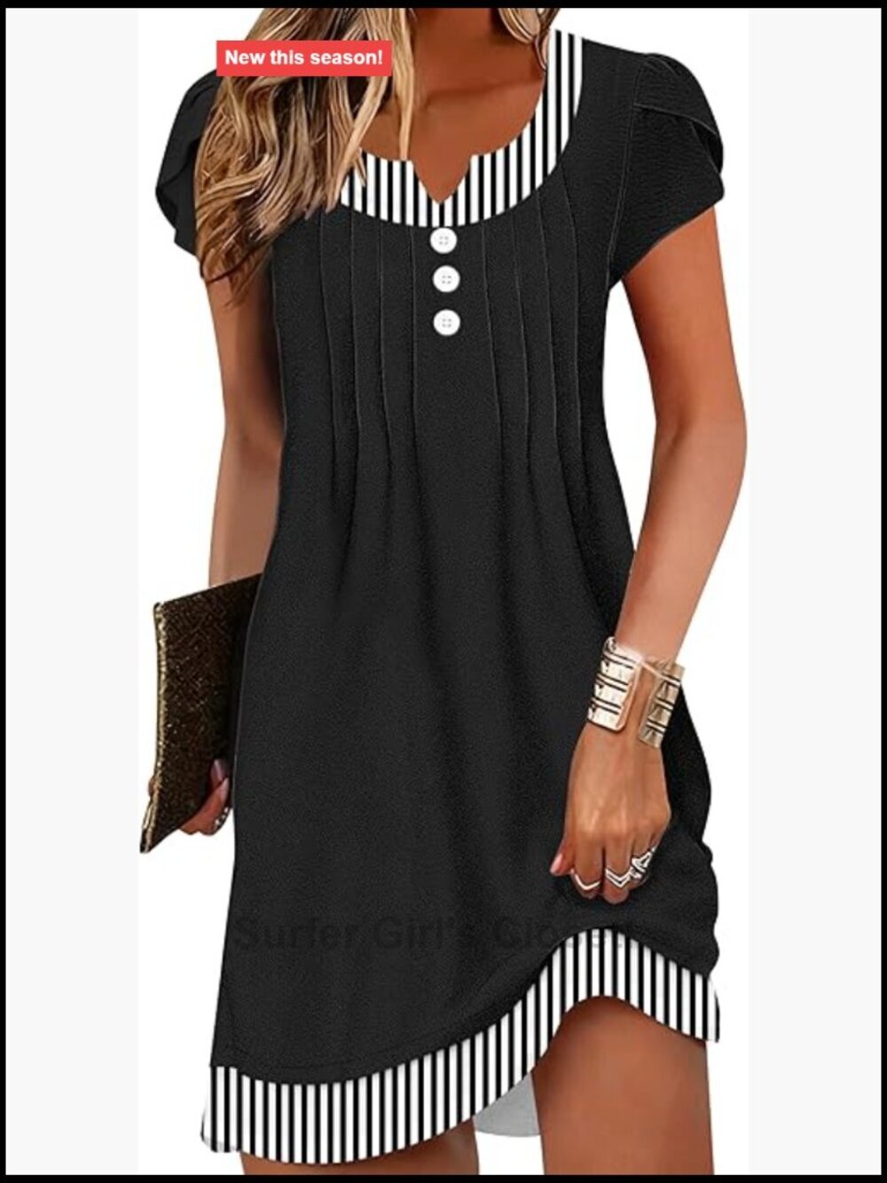 Short Sleeve V-Neck Button Summer Beach Dress Cover Up Sundress